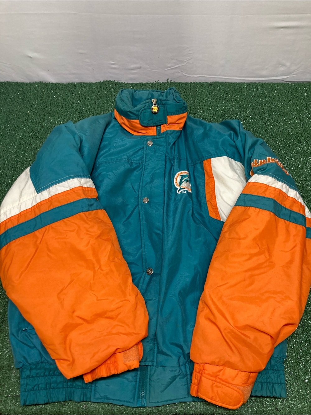 Miami Dolphins Teal & Orange Vintage NFL Jacket men’s XL READ (OKPM-06-009)